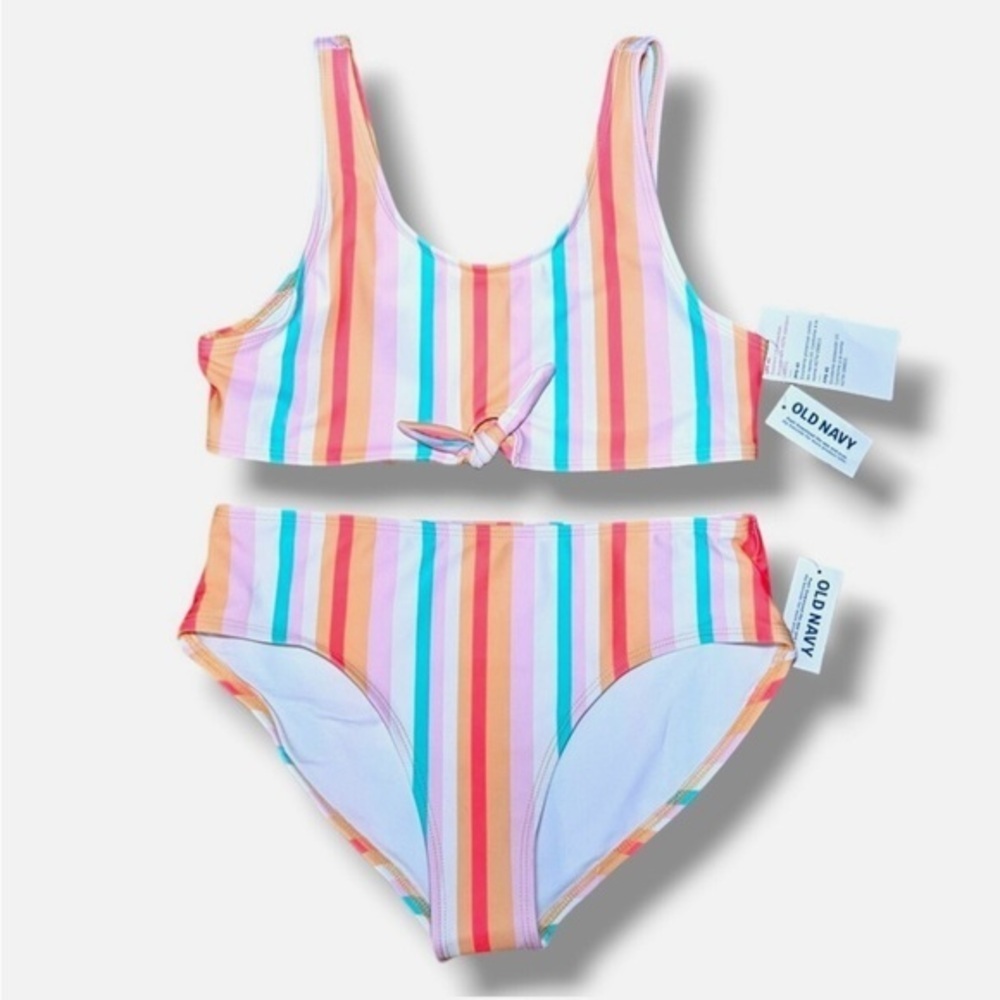 Girls Bikini Swimsuit 2 piece Set Colorful Stripe Old Navy Small 6-7